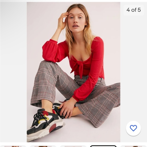 Free People It’s a Date Bow Puff Long Sleeve Microrib Top - Picture 2 of 7